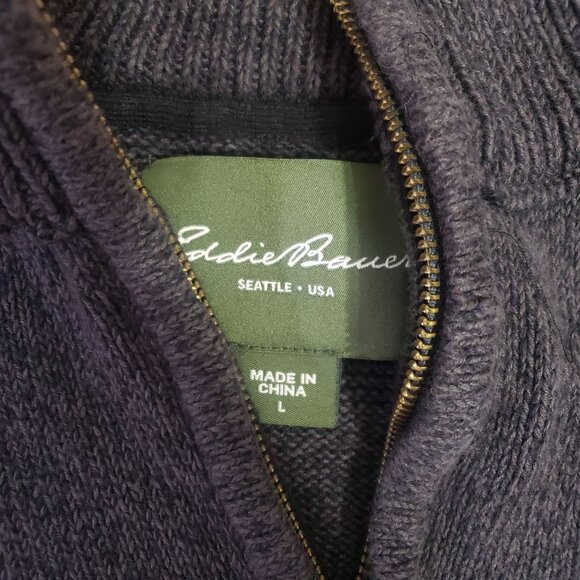 Eddie Bauer Mens Gray Sweater Size L 1/4 Zip Knit Grandpa Normcore Everyday - Picture 6 of 9